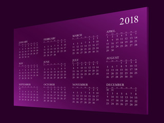 Calendar for Year 2018