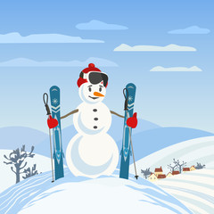 Obraz premium Snowman rural skier