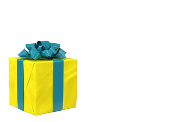 white background with yellow box with blue bow