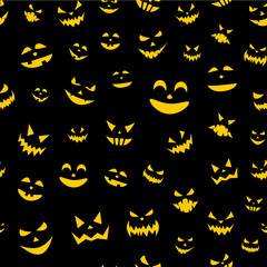 Seamless halloween pattern with pumpkin faces.