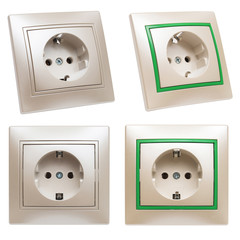 Collection electrical outlet isolated on white background. Flat lay, top view
