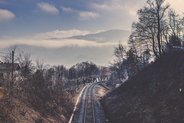 Railway, Blue sky, Lake Bled