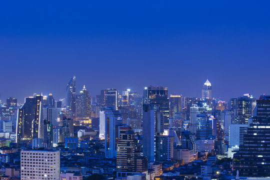 Bangkok urban skyline aerial view at night.