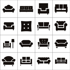 Sofa isolated flat vector icons set