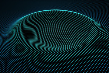 Abstract background with wavy color lines. Animation ripples on surface from neon lines. 3d...