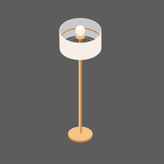 Floor Lamp on a Long Stalk. Floor lamp with Round Shade. Vector Lamp for the Living Room. Illustration of an isometric view in isolation from the background