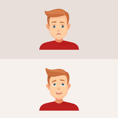 The Male characters Looks Up and Down. Vector Illustration Isolated from Background . facial expression, directed gaze