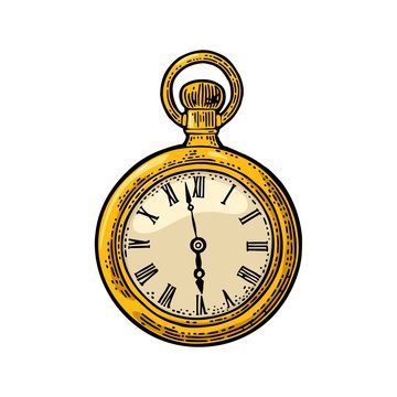 recommend clip art: Antique pocket watch. Vector vintage engraved on white background.