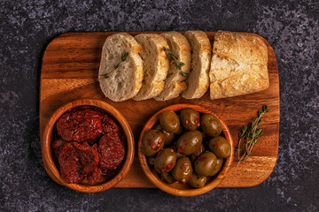 Fresh bread with snacks.