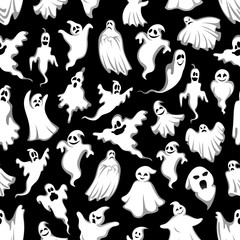 Spooky ghost Halloween holiday seamless pattern