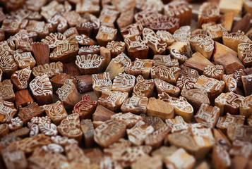 Indian hanmade printing blocks. Wood printing blocks for textile printing