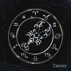 Fototapeta na wymiar Cancer Silver vector zodiac sign with neon brushes 