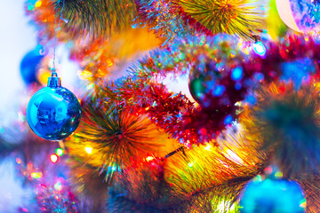 Obraz na płótnie Canvas Macro view of decorated Christmas Tree