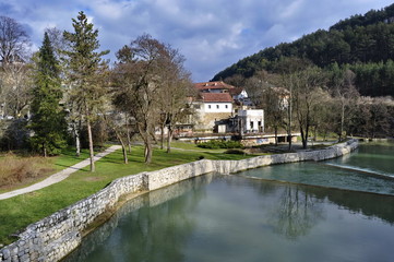 Fototapeta na wymiar Pliva River in Jajce, Bosnia and Hezegovina