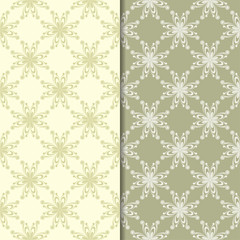 Olive green floral backgrounds. Set of seamless patterns