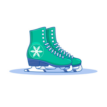 Green woman figure Ice skates.Winter picture. Flat vector illustration