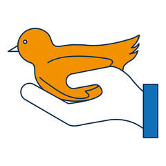 hand holding a dove bird icon over white background vector illustration