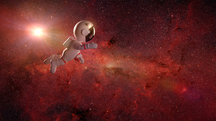 cartoon astronaut character in white space suit, man in outer space