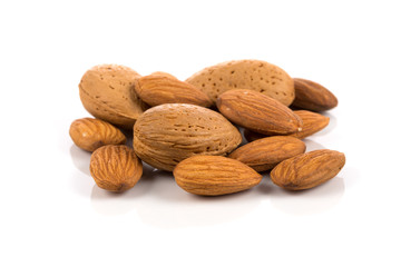 Almonds on a white background