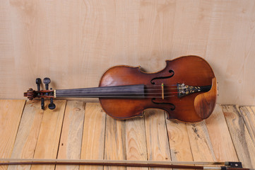 two  violin image .old brown stringed wooden instrument isolated on the white background