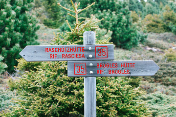 Information board for Val Gardena hikes and mountain excursions on the Dolomites