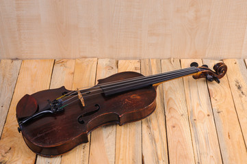 Fototapeta na wymiar two violin image .old brown stringed wooden instrument isolated on the white background