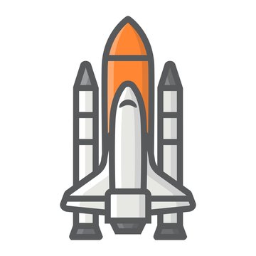 Space Shuttle filled outline icon, transport and space vehicle, rocket sign vector graphics, a colorful line pattern on a white background, eps 10.