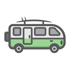 Surfer van filled outline icon, transport and vehicle, camper bus sign vector graphics, a colorful line pattern on a white background, eps 10.