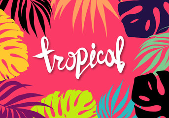 Tropical leaves seamless pattern backgrounds. Fashion design. Vector illustration