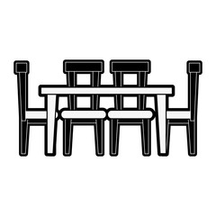 dining table with chairs  frontview furniture icon image vector illustration design  black and white