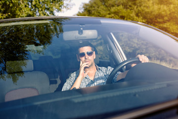 handsome man enjoy in road trip  .