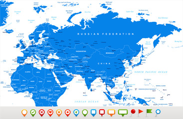 Naklejka premium Eurasia Europa Russia China India Indonesia Thailand Africa Map - Vector Illustration