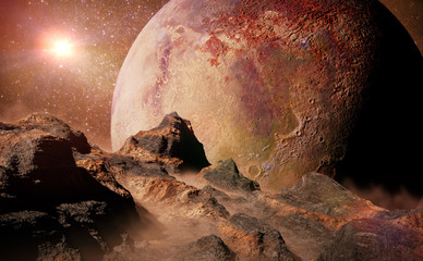 alien landscape with planet over the horizon