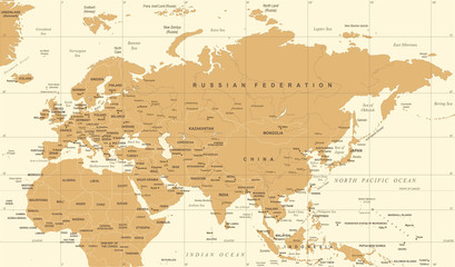 Naklejka premium Eurasia Europa Russia China India Indonesia Thailand Map - Vector Illustration