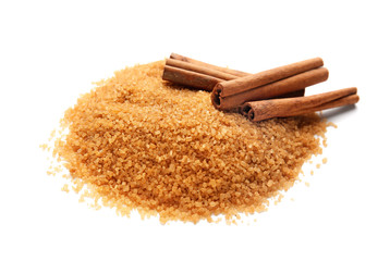 Pile of sweet cinnamon sugar on white background