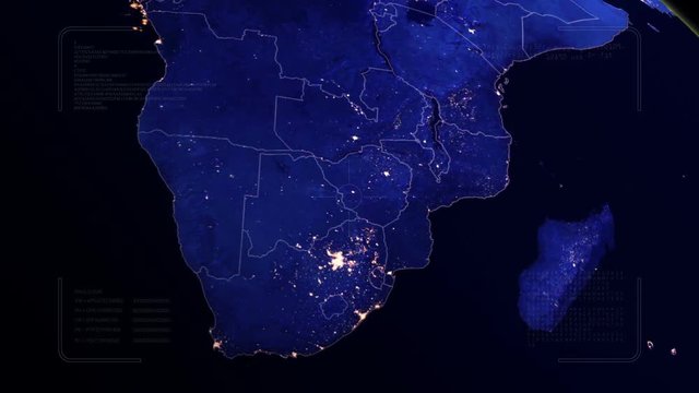 Africa Planet Earth intro.Flight to South Africa .HUD with digital data code.Futuristic cosmic opener. Good for headline news, TV show and techno advertisement. Tech background.