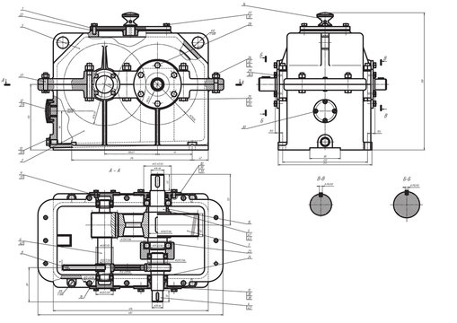 Machine-building drawings on a white background