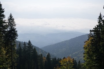 View from mountains with cloudy inversion below. Slovakia