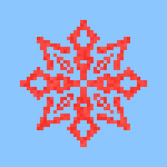 Obraz premium Christmas Decoration. Snowflake red icon on blue background. Holidays vector Illustration. Pixel art design.