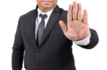 businessman in a suit  Hand Stop Gesture