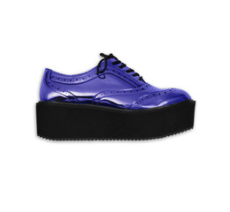 blue metallic shoe side view, isolated on white