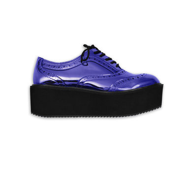 blue metallic shoe side view, isolated on white