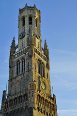 The landmark Belfry of Bruges, a medieval belltower in Belgium 