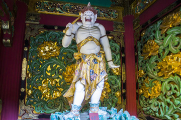 Kendara, who protects the west sky. One of the four guardian deities in the Yashamon gate of Taiyuin temple, Nikko, Japan.