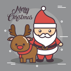 santa claus and deer icon over gray background colorful design vector illustration