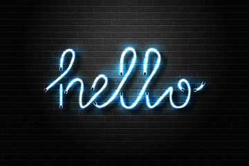 Vector realistic isolated neon sign of Hello lettering for decoration and covering on the wall background. © comicsans