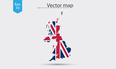 Simple Map Silhouette Of Great Britain With Flag. Vector Illustration