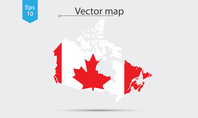 Fototapeta na wymiar Simple Map Silhouette Of Canada With Flag. Vector Illustration