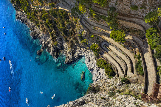 Italy. Capri Island. Via Krupp seen from Gardens of Augustus