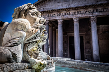 Water Fountain and Pantheon, Rome, Italy - 174882528